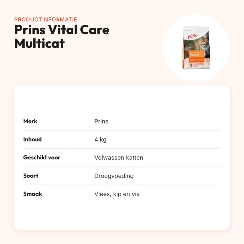Prins kattenvoer Vital Care Multicat 4 kg – vlees, kip en vis – productinformatie