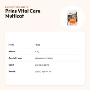 Prins kattenvoer Vital Care Multicat 4 kg – vlees, kip en vis – productinformatie