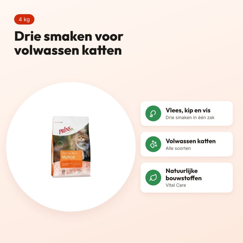 Prins kattenvoer Vital Care Multicat 4 kg – vlees, kip en vis – voordelen