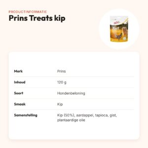 Prins Treats kip 120 g – natuurlijke beloningssnack – productinformatie