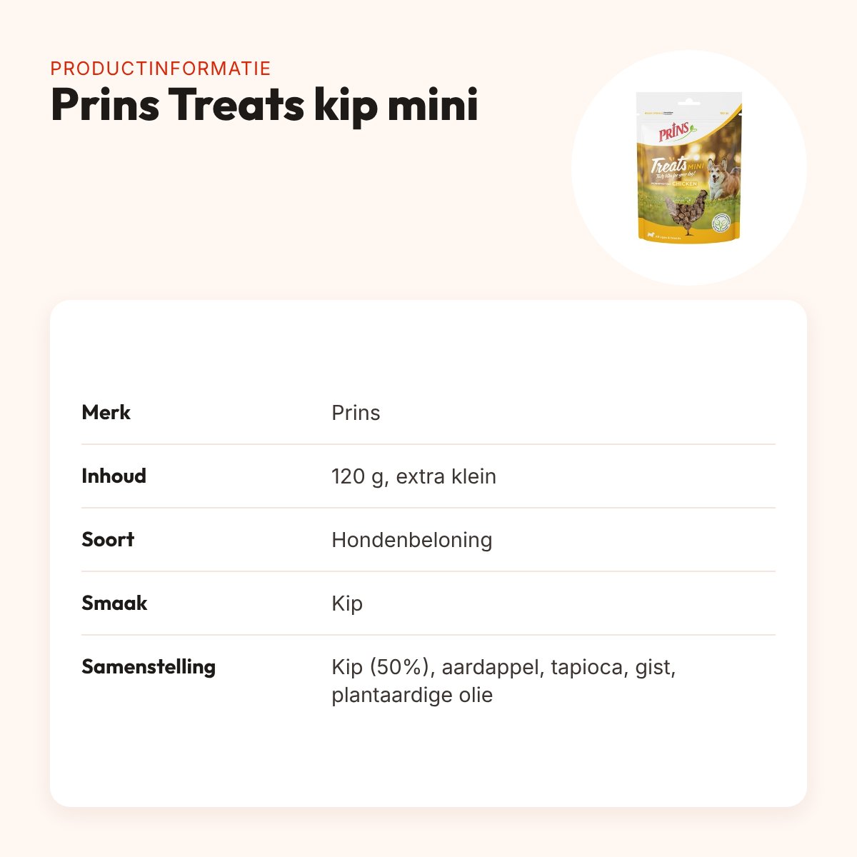 Prins Treats kip mini 120 g – extra kleine beloningssnack – productinformatie