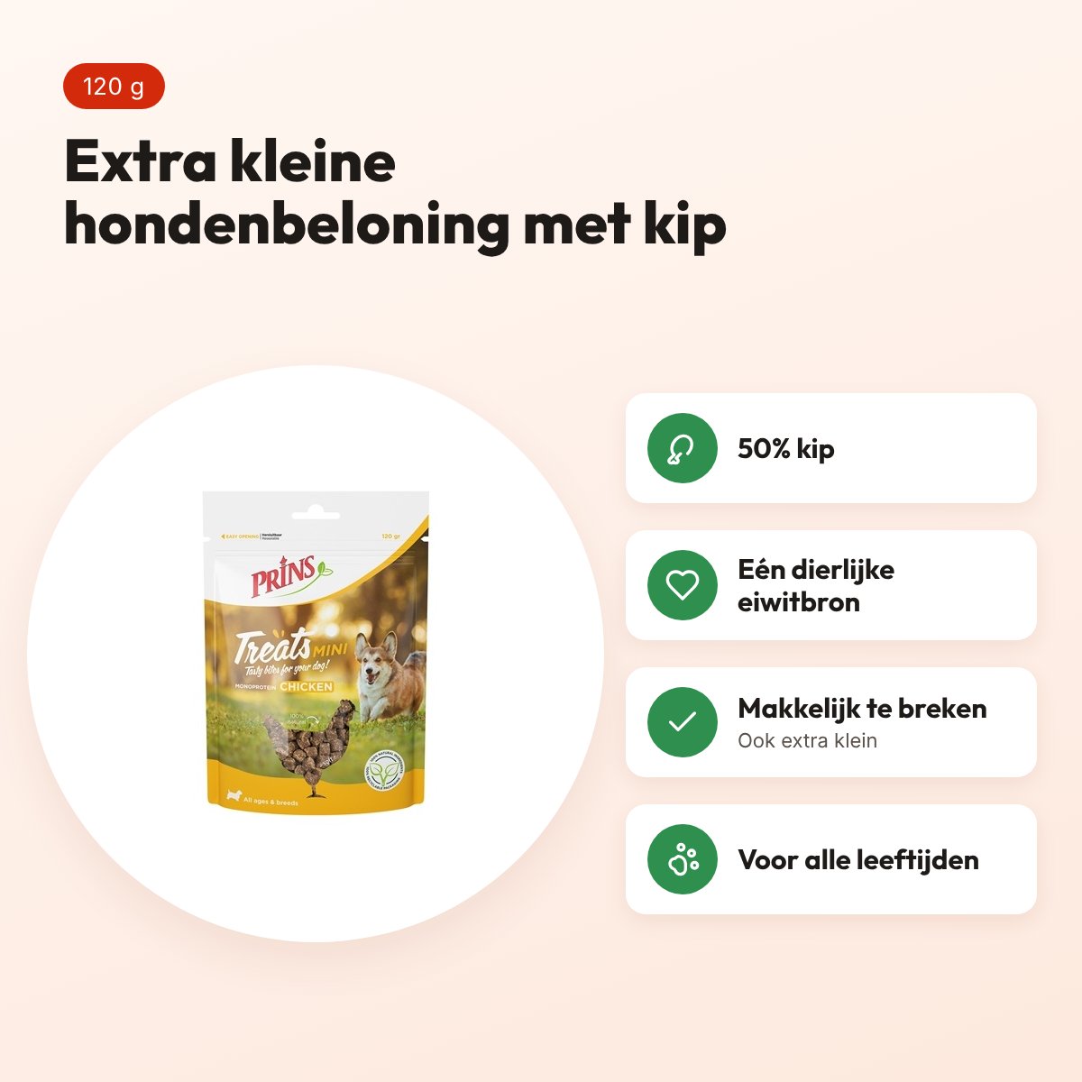 Prins Treats kip mini 120 g – extra kleine beloningssnack – voordelen