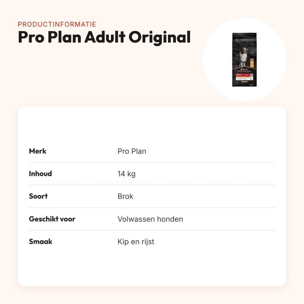 Pro Plan hondenvoer Adult Original kip en rijst 14 kg – productinformatie