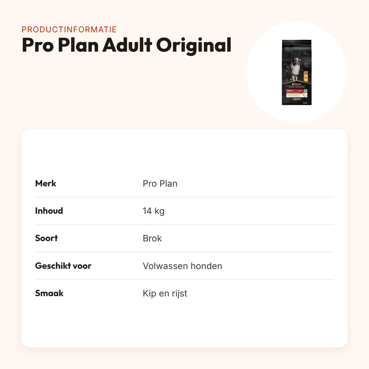 Pro Plan hondenvoer Adult Original kip en rijst 14 kg – productinformatie