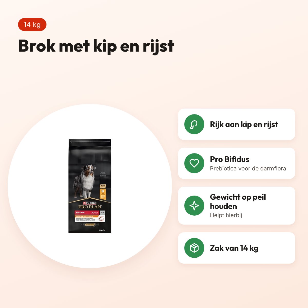 Pro Plan hondenvoer Adult Original kip en rijst 14 kg – voordelen