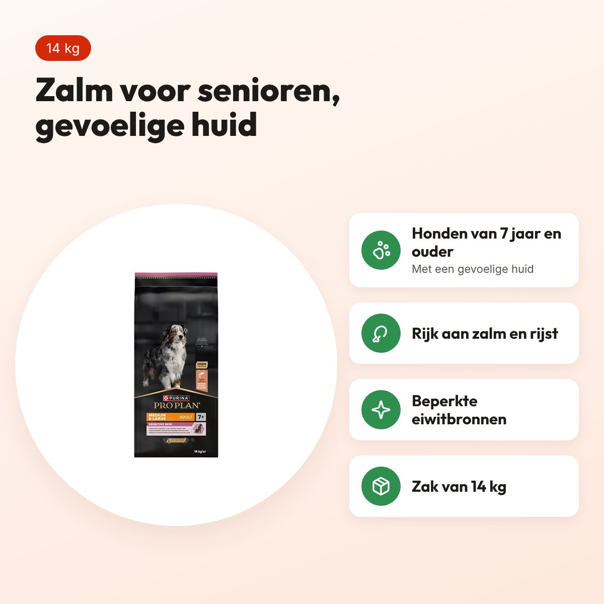 Pro Plan hondenvoer Senior 7+ Sensitive Skin zalm en rijst 14 kg – voordelen