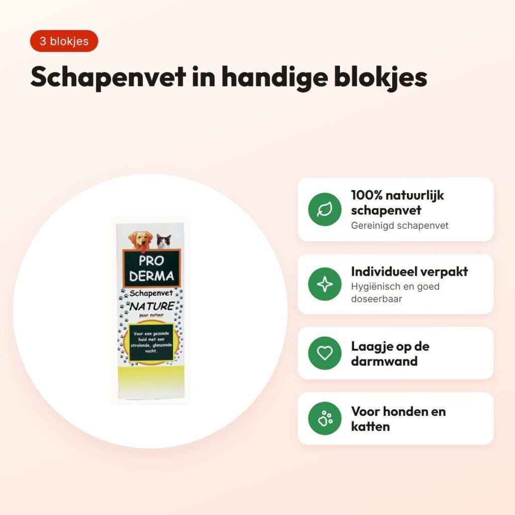 Proderma schapenvet naturel 3 stuks – blokjes voor hond en kat – voordelen