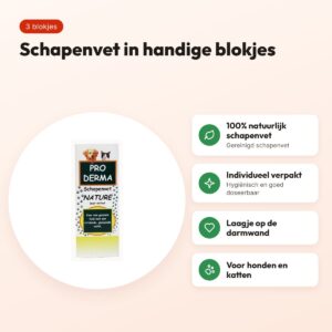 Proderma schapenvet naturel 3 stuks – blokjes voor hond en kat – voordelen