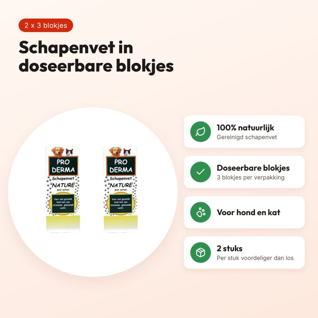 Proderma schapenvet naturel blokjes hond en kat – multipack 2 x 3 stuks – voordelen
