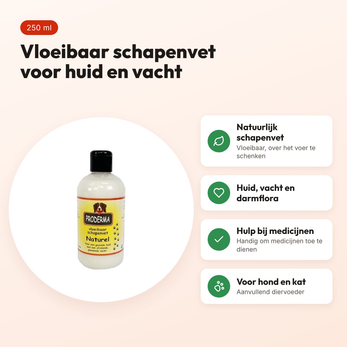 Proderma vloeibaar schapenvet naturel 250 ml – hond en kat – voordelen