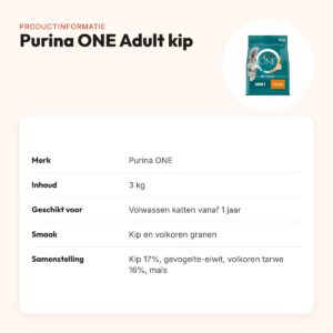 Purina ONE kattenvoer Adult Kip/Volkoren Granen 3 kg – productinformatie