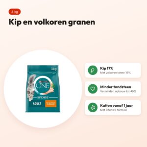 Purina ONE kattenvoer Adult Kip/Volkoren Granen 3 kg – voordelen