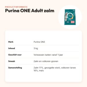 Purina ONE kattenvoer Adult Zalm/Volkoren Granen 3 kg – productinformatie