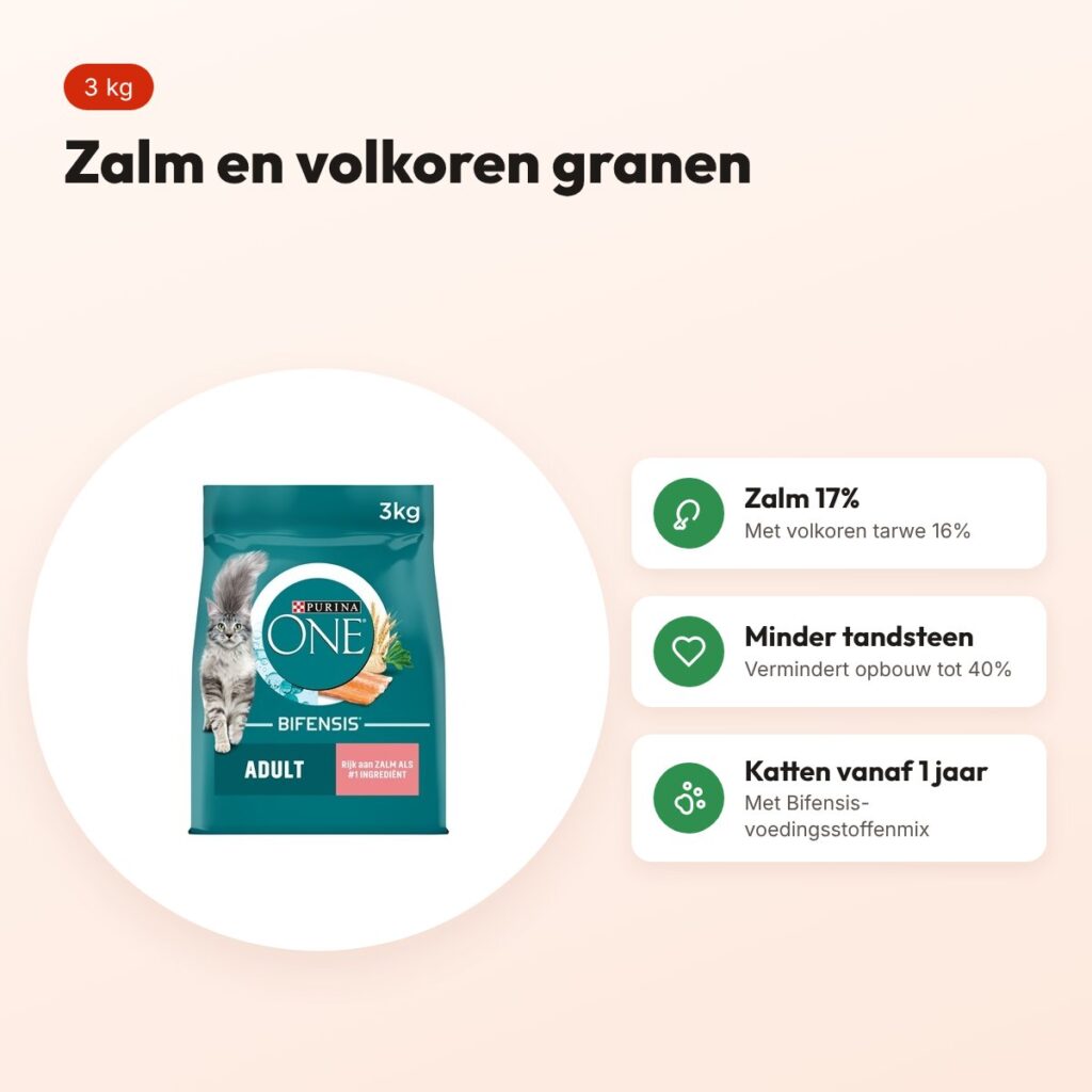 Purina ONE kattenvoer Adult Zalm/Volkoren Granen 3 kg – voordelen