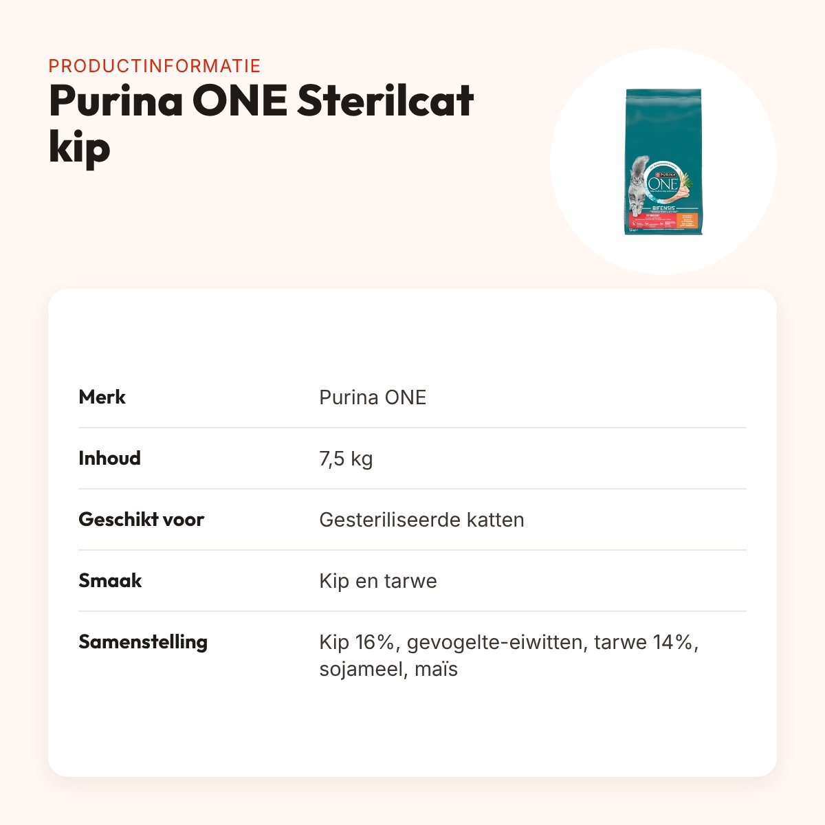Purina ONE kattenvoer Sterilcat Kip/Tarwe 7,5 kg – productinformatie