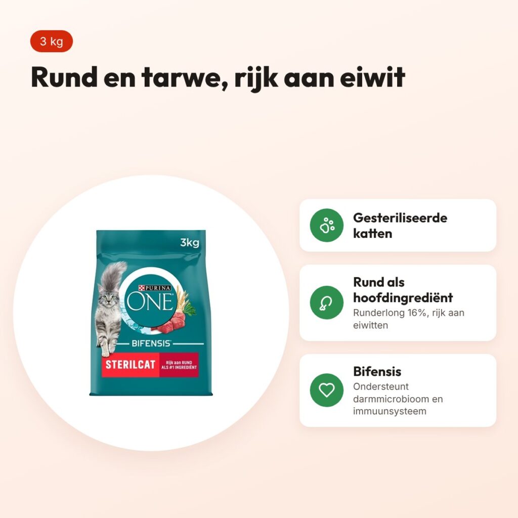Purina ONE kattenvoer Sterilcat Rund/Tarwe 3 kg – eiwitrijk – voordelen