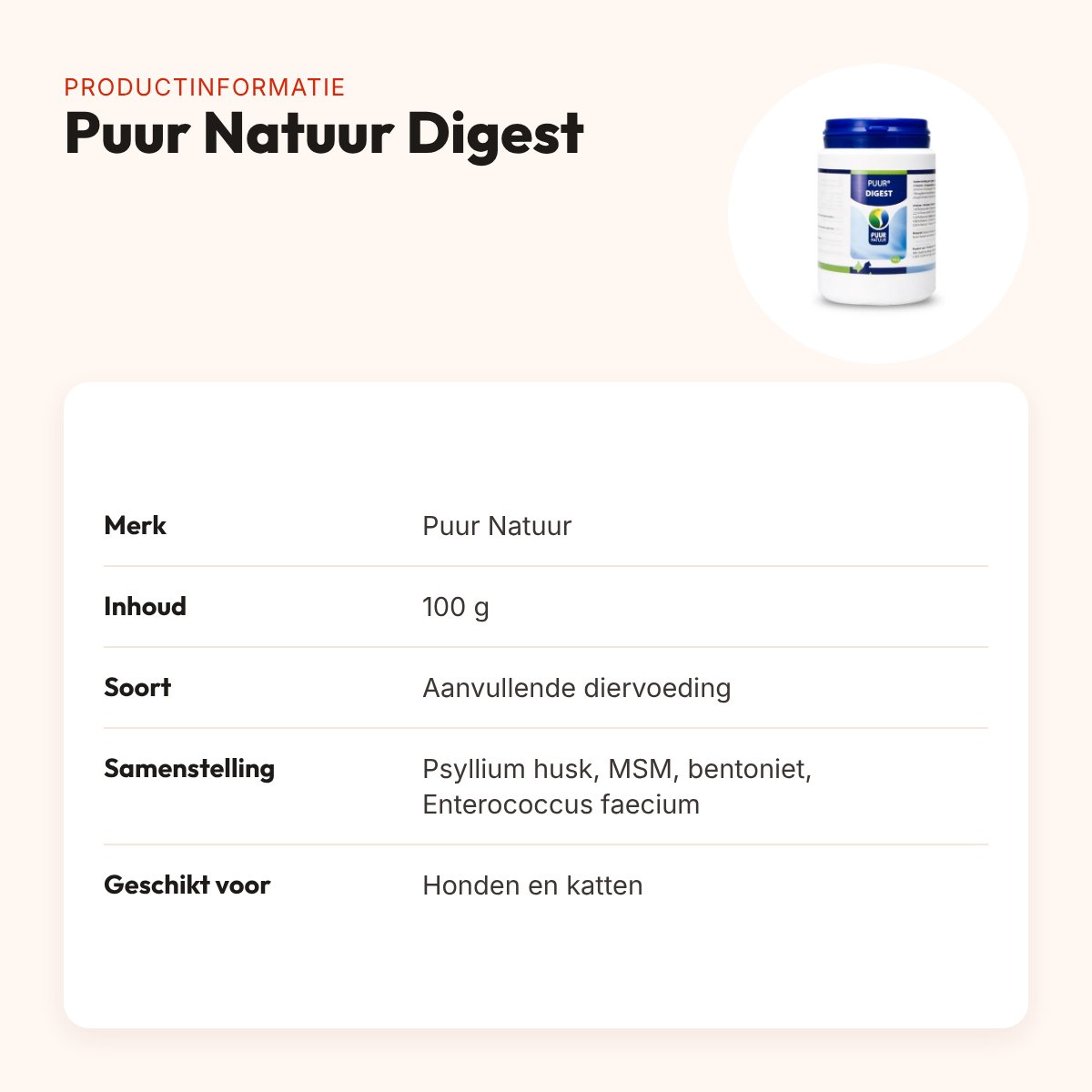 Puur Natuur Digest spijsvertering 100 g – hond en kat – productinformatie