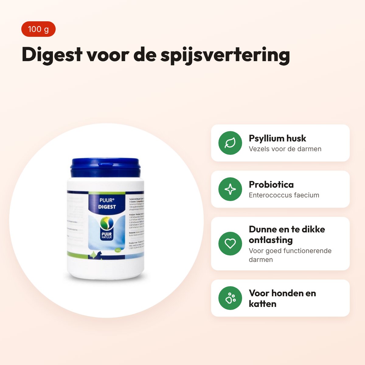 Puur Natuur Digest spijsvertering 100 g – hond en kat – voordelen