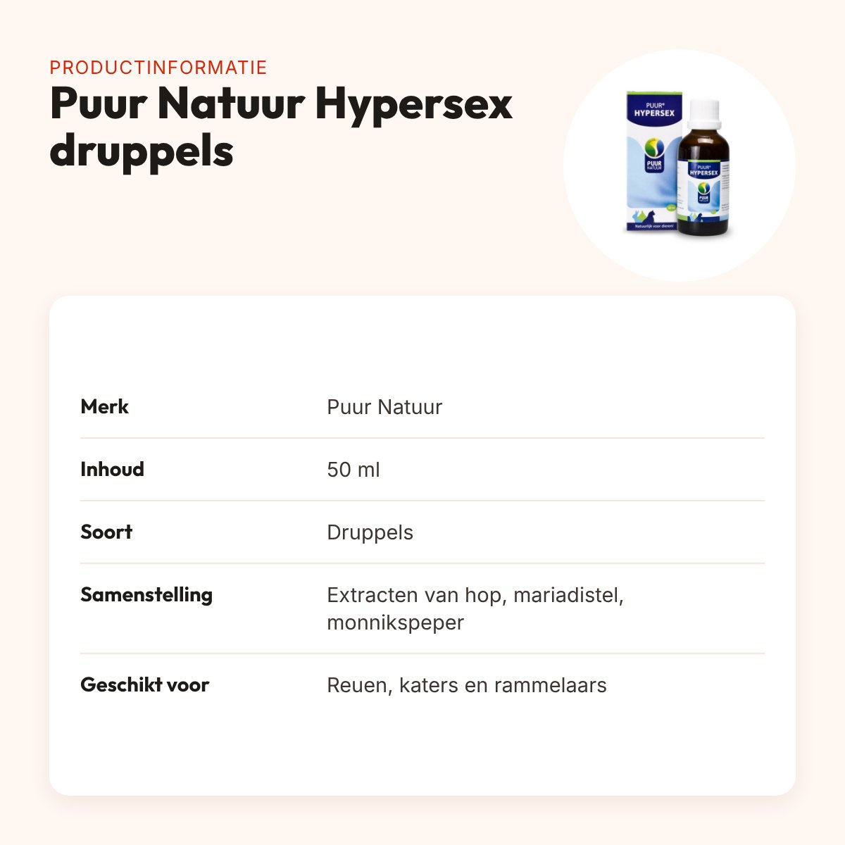 Puur Natuur Hypersex druppels 50 ml – reu, kater en rammelaar – productinformatie