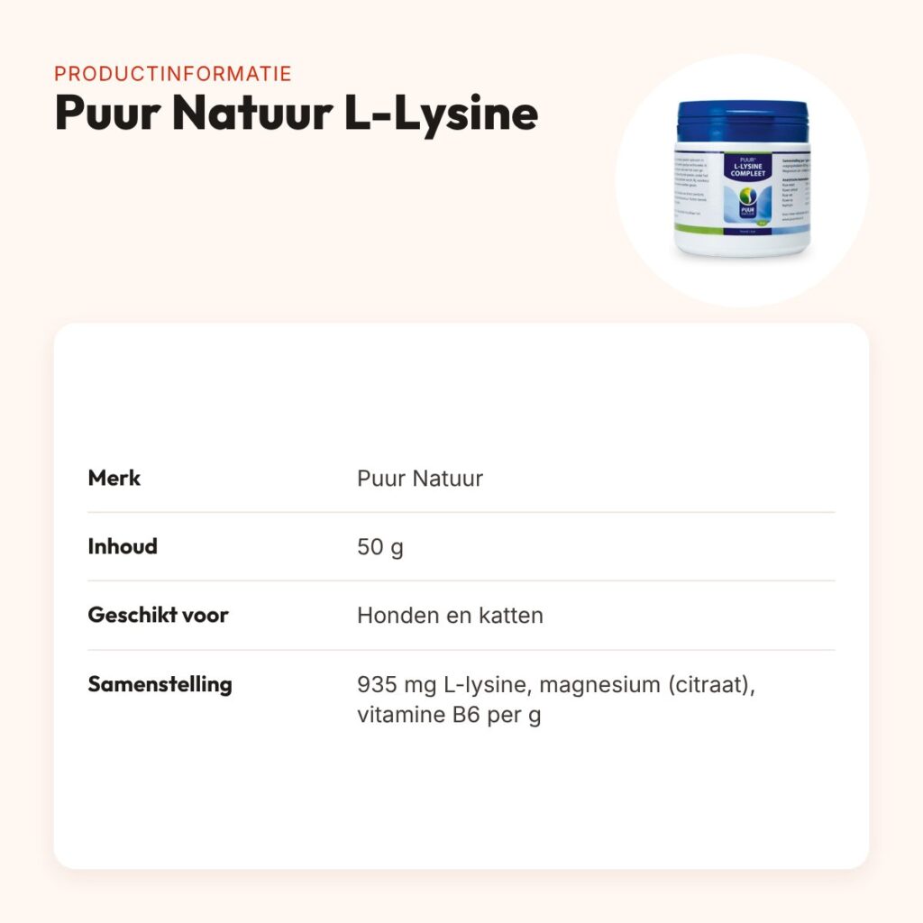 Puur Natuur L-Lysine 50 g – supplement voor hond en kat – productinformatie