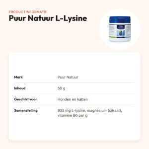 Puur Natuur L-Lysine 50 g – supplement voor hond en kat – productinformatie