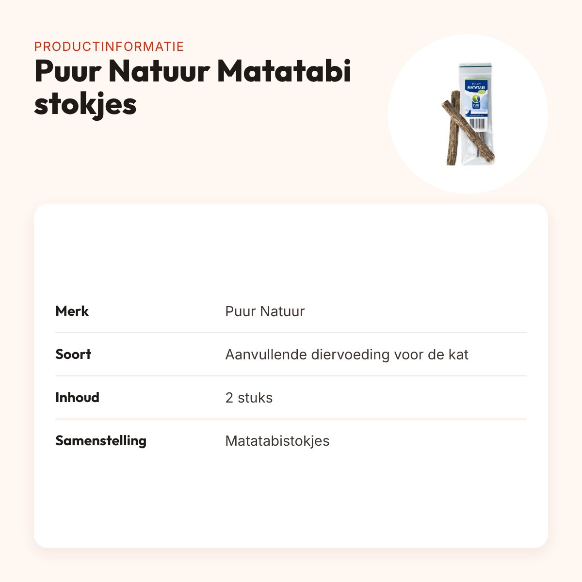 Puur Natuur Matatabi stokjes voor katten – 2 stuks – productinformatie