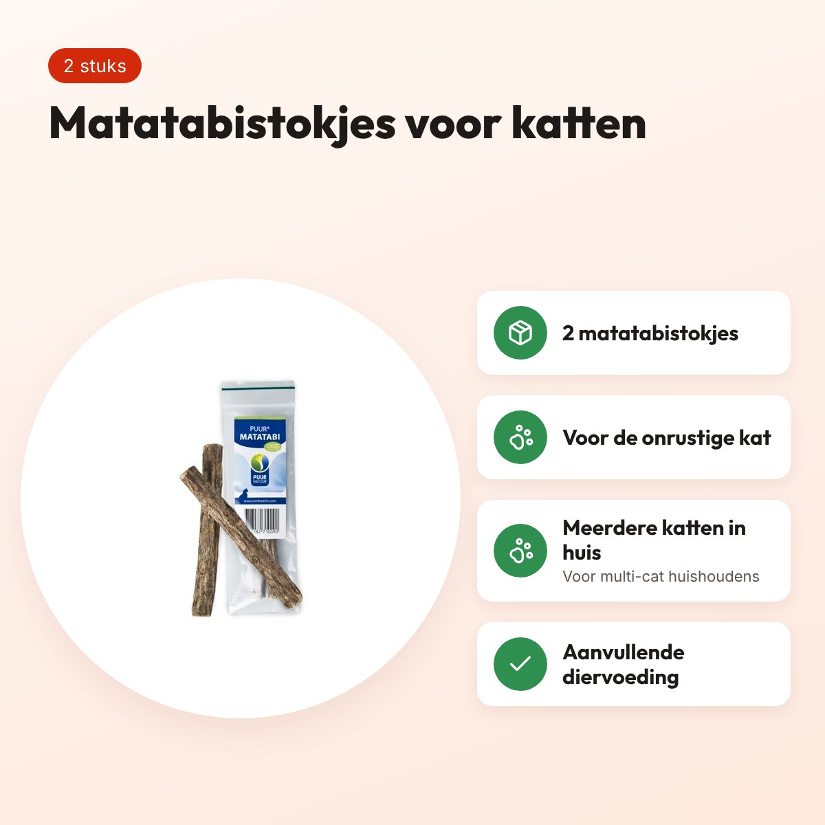 Puur Natuur Matatabi stokjes voor katten – 2 stuks – voordelen