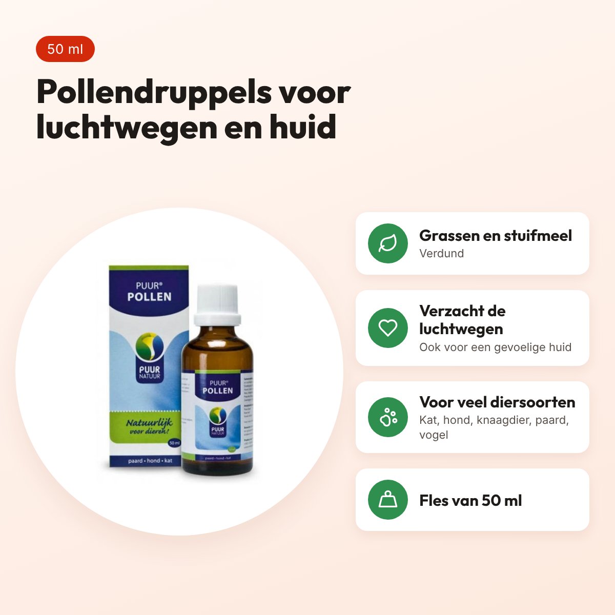 Puur Natuur Pollen druppels 50 ml – voor hond, kat en meer – voordelen