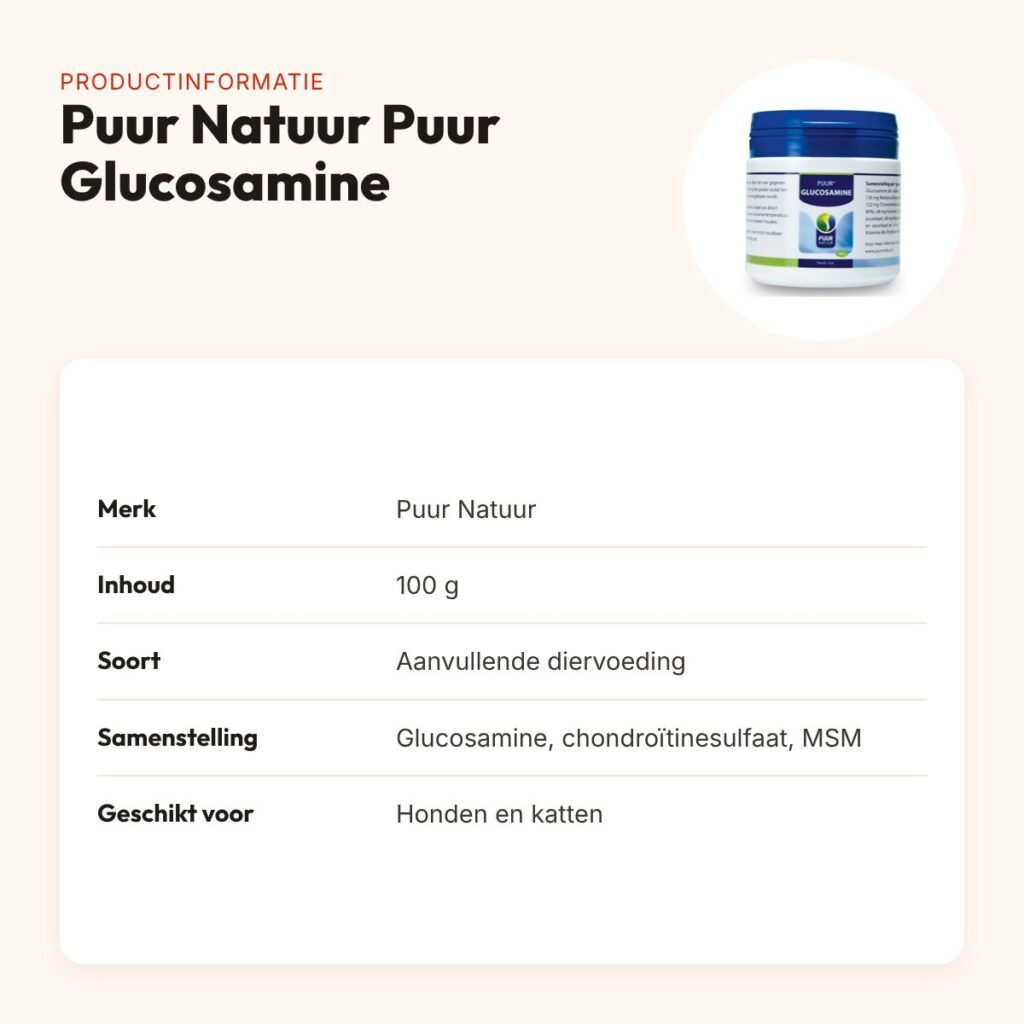 Puur Natuur Puur Glucosamine 100 g – MSM, voor hond en kat – productinformatie