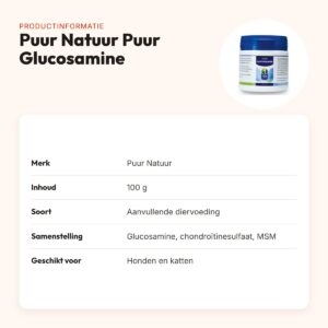 Puur Natuur Puur Glucosamine 100 g – MSM, voor hond en kat – productinformatie