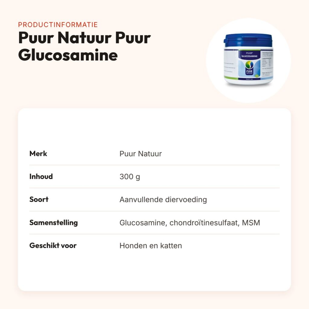 Puur Natuur Puur Glucosamine 300 g – MSM, voor hond en kat – productinformatie