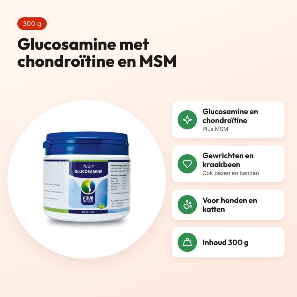 Puur Natuur Puur Glucosamine 300 g – MSM, voor hond en kat – voordelen