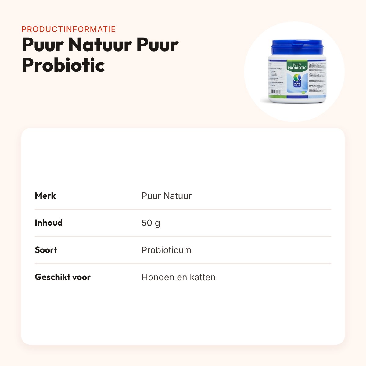 Puur Natuur Puur Probiotic hond en kat 50 g – darmflora – productinformatie