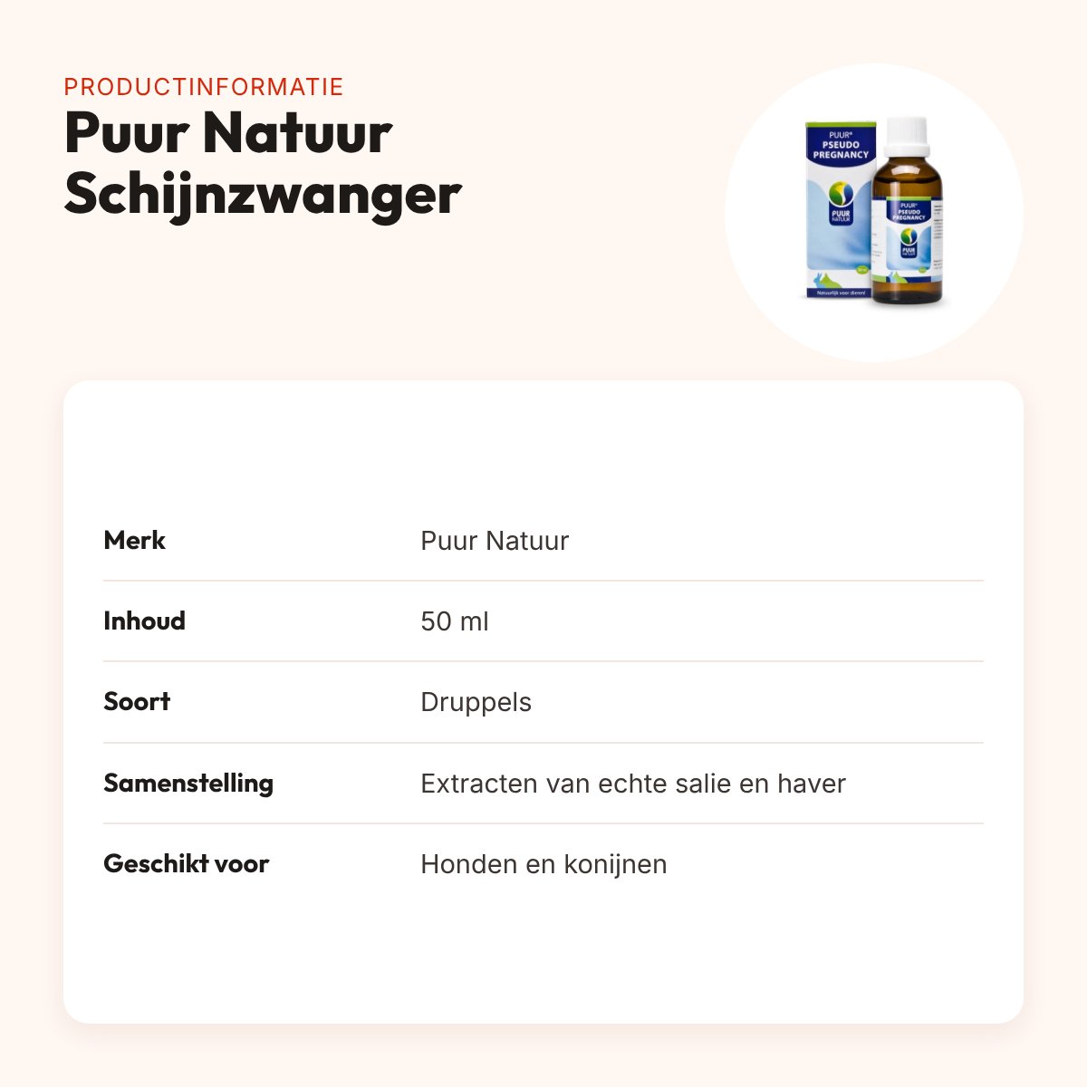 Puur Natuur Schijnzwanger druppels 50 ml – hond en konijn – productinformatie