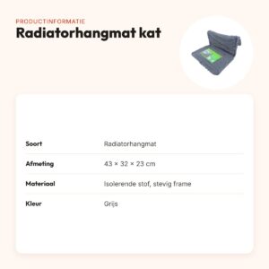 Radiatorhangmat kat grijs – isolerende stof, met stevig frame – productinformatie