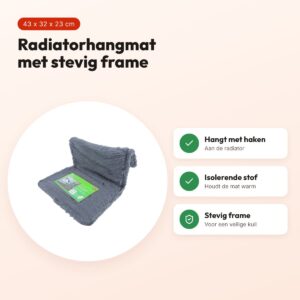 Radiatorhangmat kat grijs – isolerende stof, met stevig frame – voordelen