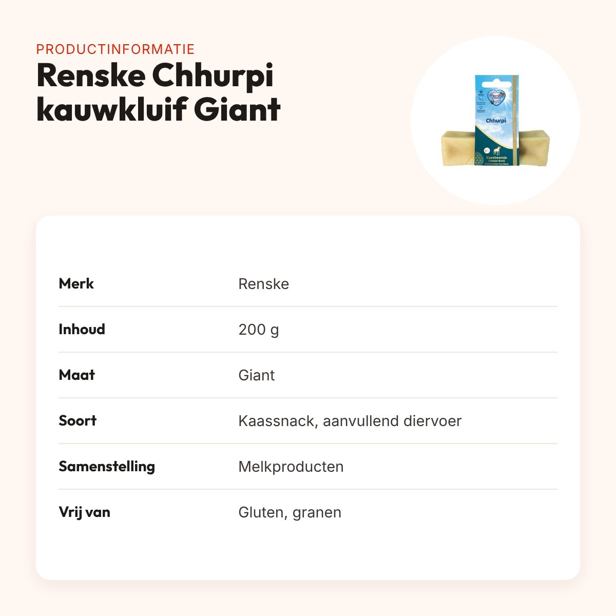 Renske Chhurpi kauwkluif Giant 200 g – kaassnack voor honden – productinformatie