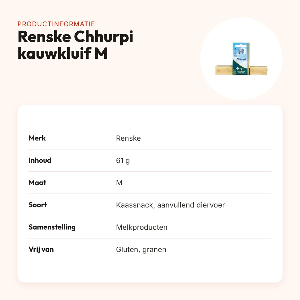 Renske Chhurpi kauwkluif M 61 g – glutenvrije kaassnack – productinformatie