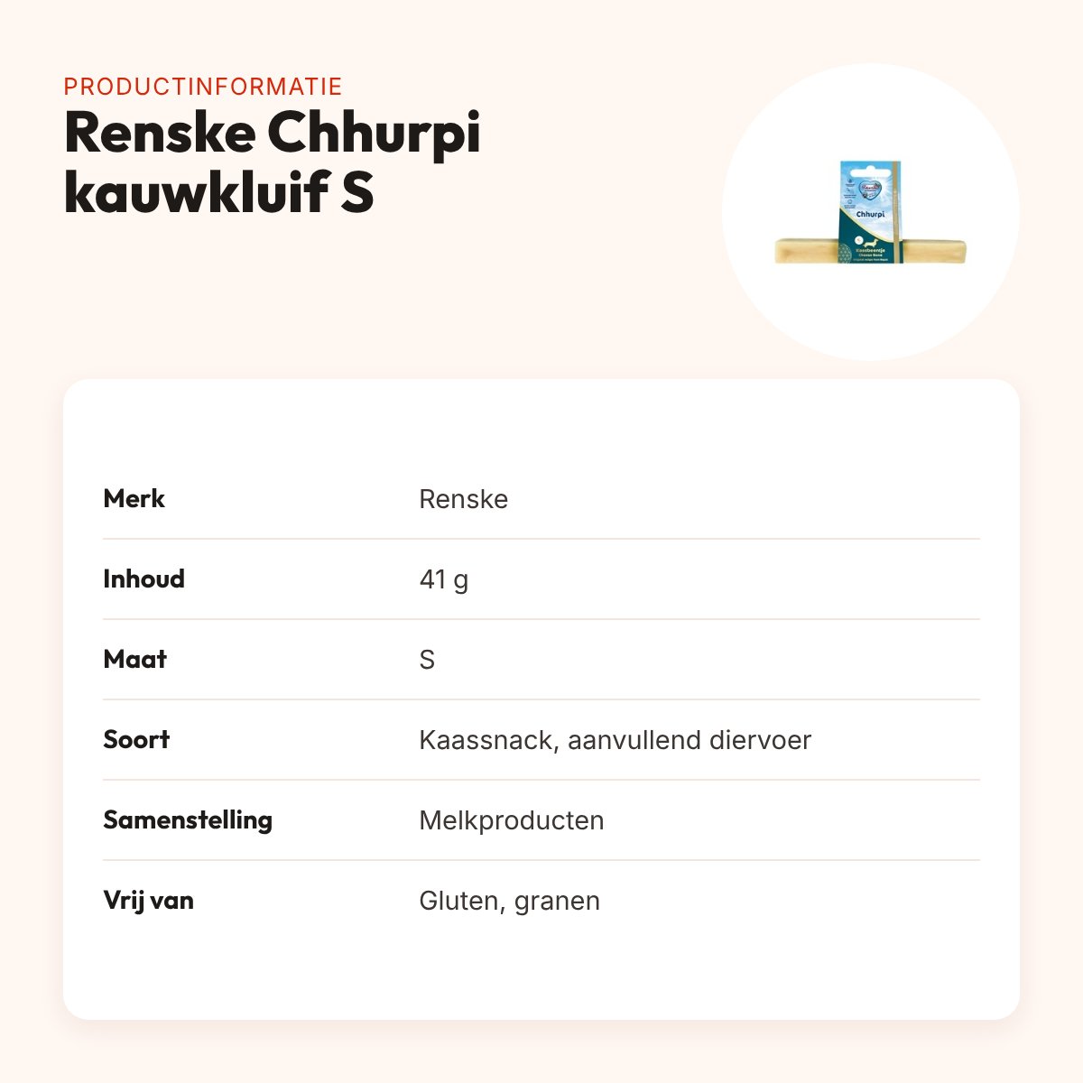 Renske Chhurpi kauwkluif S 41 g – glutenvrije kaassnack – productinformatie