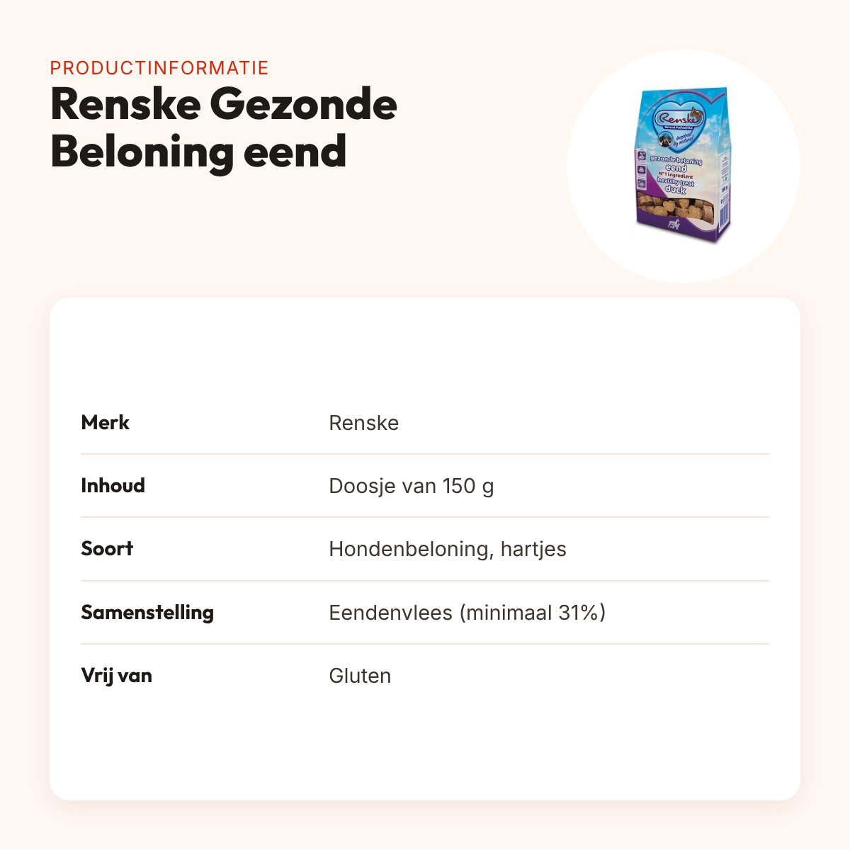 Renske Gezonde Beloning hartjes eend 150 g – glutenvrij – productinformatie