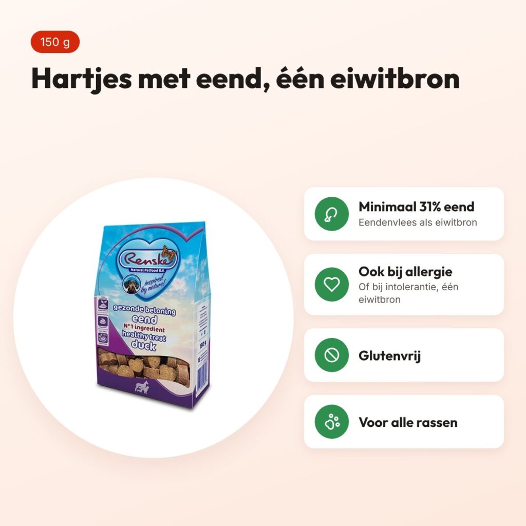 Renske Gezonde Beloning hartjes eend 150 g – glutenvrij – voordelen