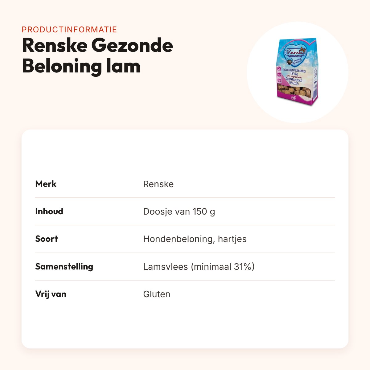 Renske Gezonde Beloning hartjes lam 150 g – glutenvrij – productinformatie