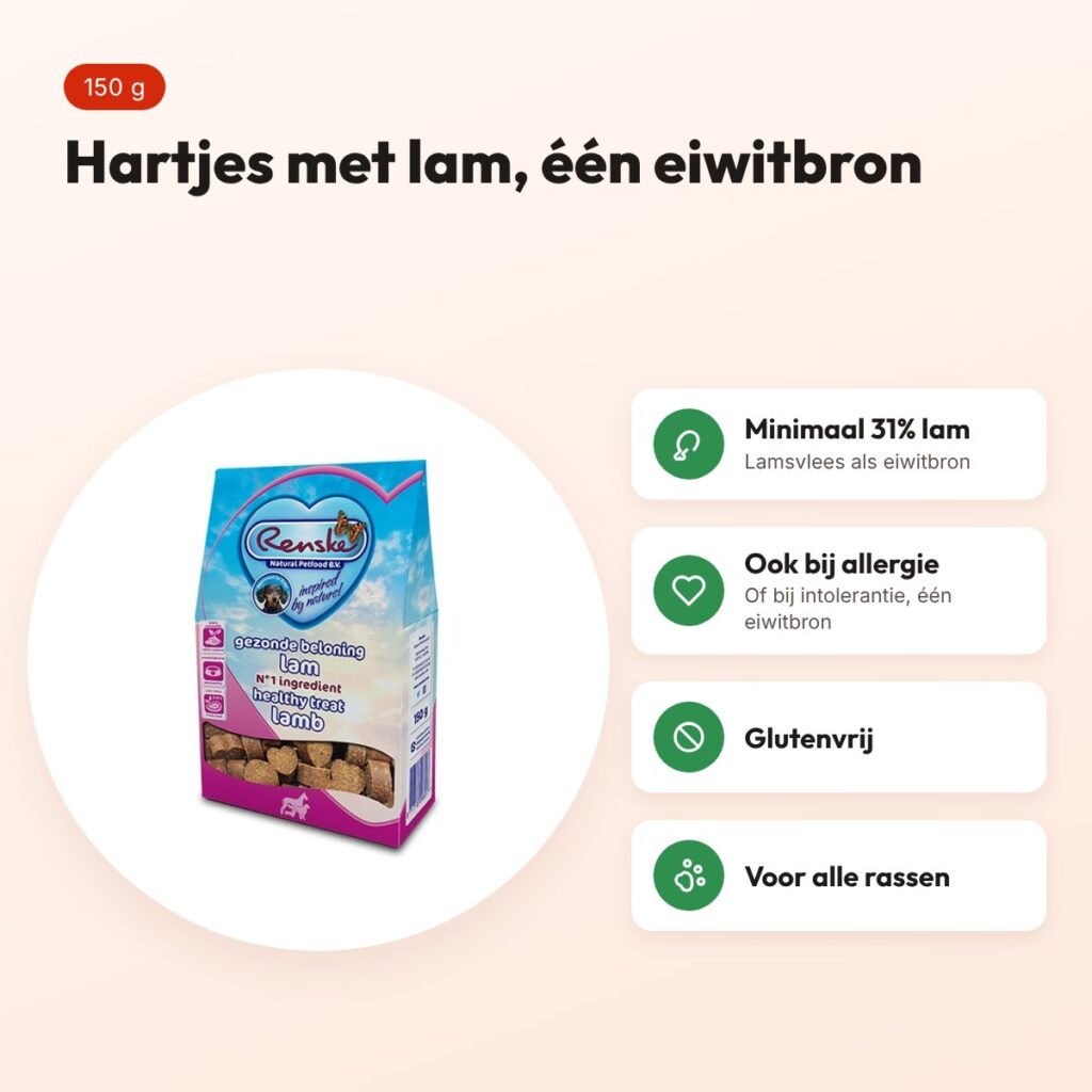 Renske Gezonde Beloning hartjes lam 150 g – glutenvrij – voordelen