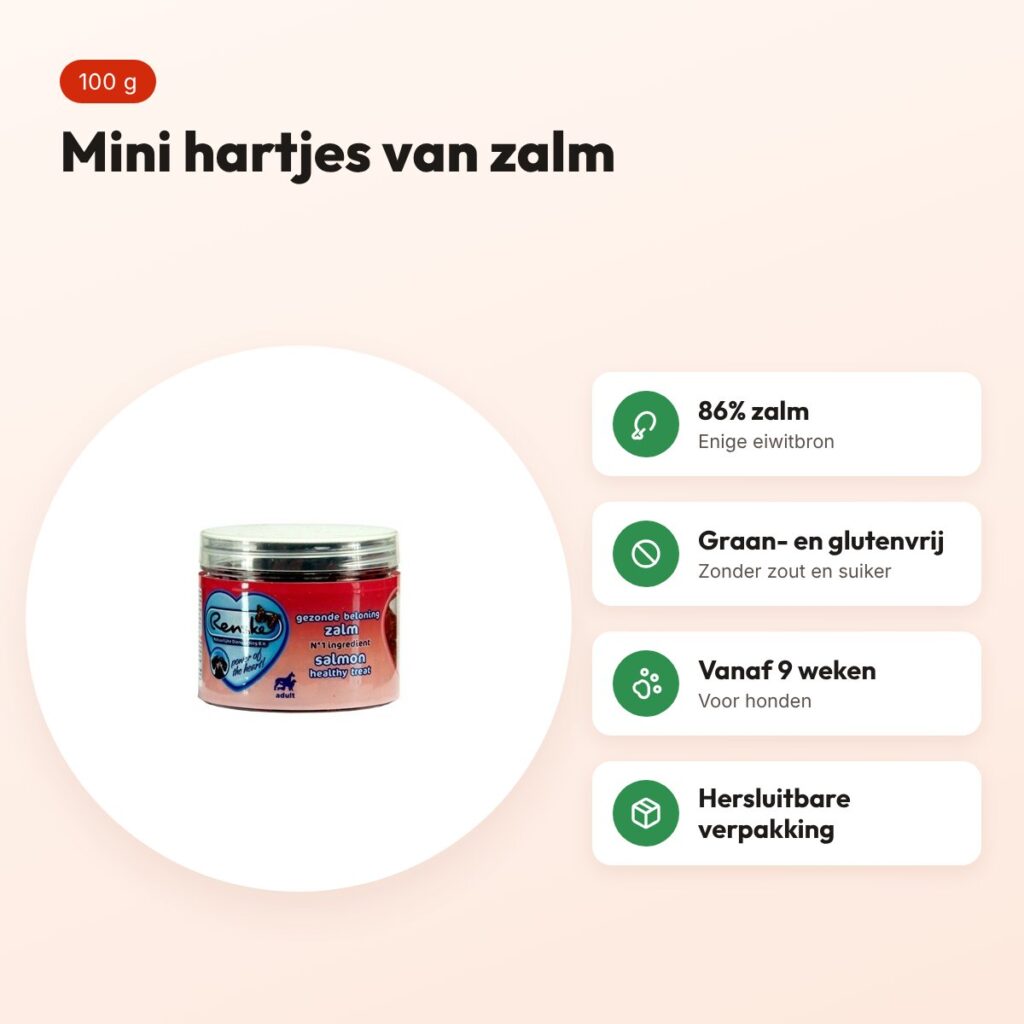 Renske Gezonde Beloning mini hartjes zalm 100 g – graanvrij – voordelen