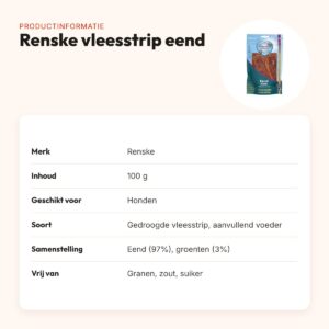 Renske gezonde beloning vleesstrip eend 100 g – graanvrij – productinformatie