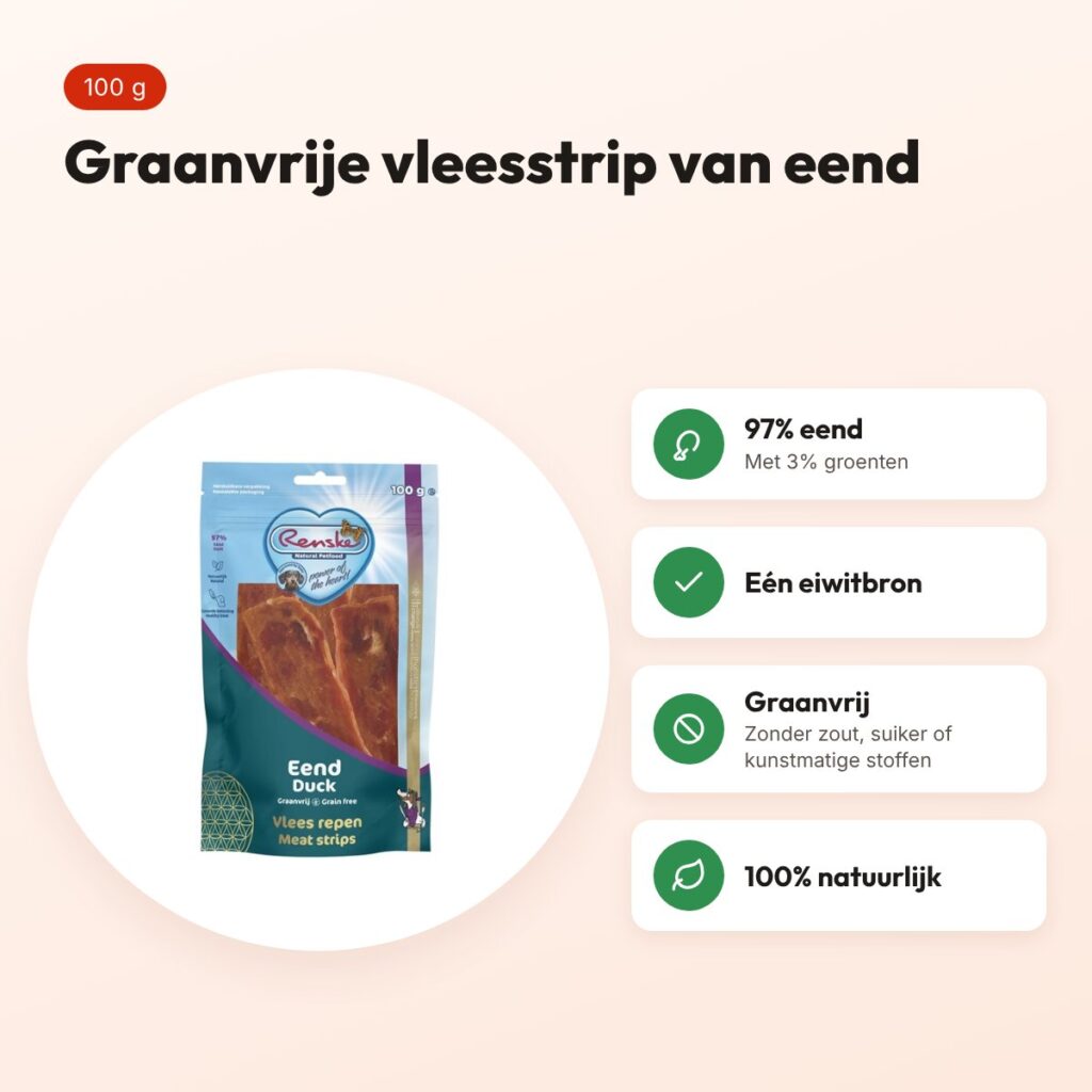Renske gezonde beloning vleesstrip eend 100 g – graanvrij – voordelen