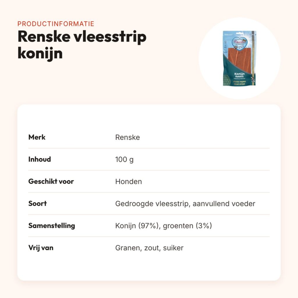 Renske gezonde beloning vleesstrip konijn 100 g – graanvrij – productinformatie