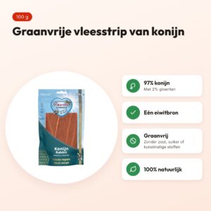 Renske gezonde beloning vleesstrip konijn 100 g – graanvrij – voordelen