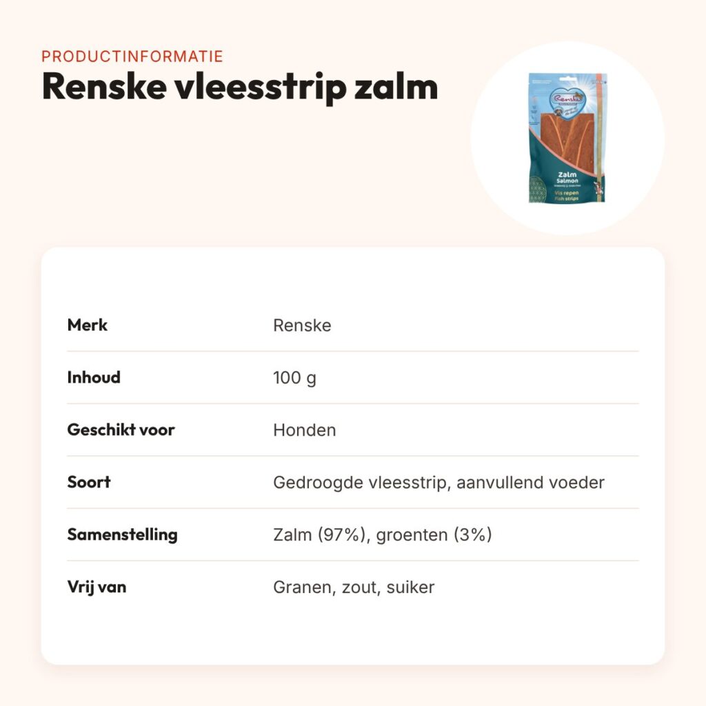 Renske gezonde beloning vleesstrip zalm 100 g – graanvrij – productinformatie