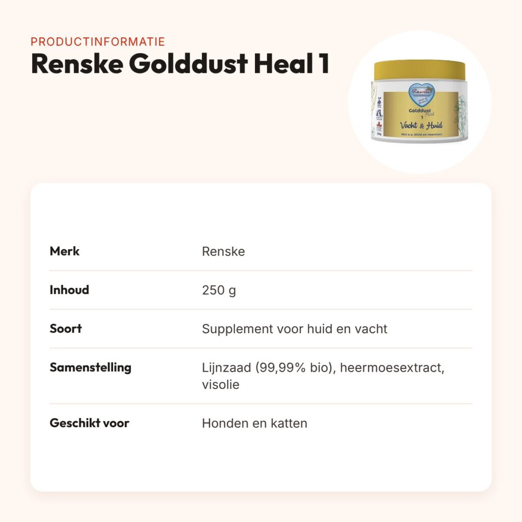 Renske Golddust Heal 1 huid en vacht 250 g – supplement hond en kat – productinformatie